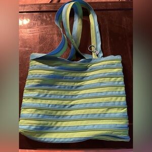 Striped Green and Blue Tote Bag